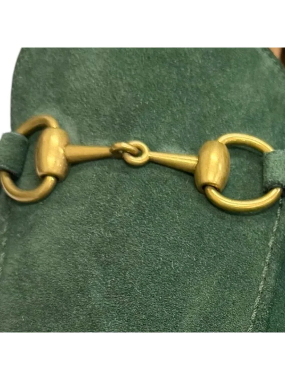 Gucci Suede Leather Horsebit Moccasins Loafers Green Gold 7